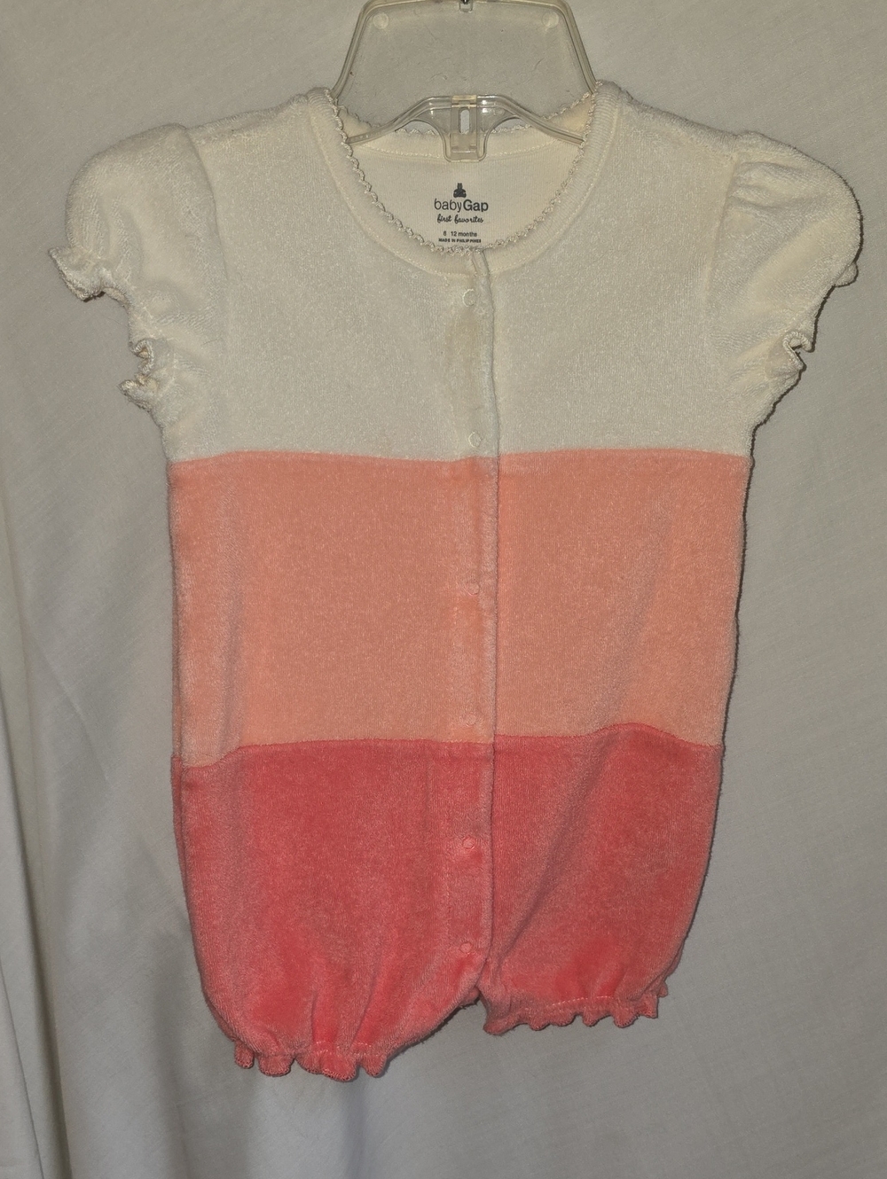 Vintage GAP Baby Colorblock Terry One-Piece in White, Light Pink & Coral